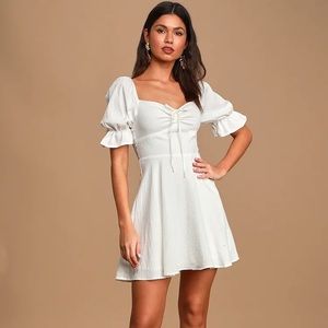 Lulu’s Elsie White Puff Sleeve Mini Dress